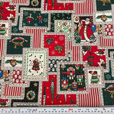 Vintage Storybook Christmas Fabric Country Patchwork Cotton by the HALF YARD - Image 1 of 2