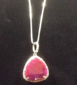 Sterling Silver Necklace With Dyed Ruby Pendant - Picture 1 of 5