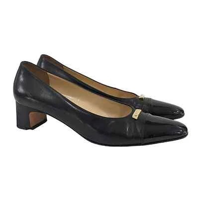 Zapatos de salón Salvatore Ferragamo para mujer de cuero negro punta estrecha tacón bloque talla 9 Foto 1 de 4