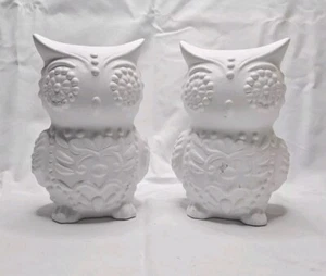 2 Ceramic White Owl Figures For Decoration Or Painting Crafting - Picture 1 of 8