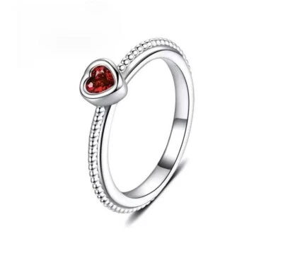 Anello Donna in Argento 925 con Cuore Rosa zirconi misura zircone rosso acciaio - Immagine 1 di 4