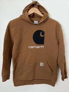 Vintage Boys 14 16 Women's XS S Carhartt Logo Spellout Hoodie Sweatshirt Embroid - Picture 1 of 7