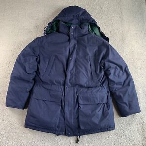 Eddie Bauer Jacket Mens Large Blue Goose Down Insulated Parka Hooded Heavy Coat