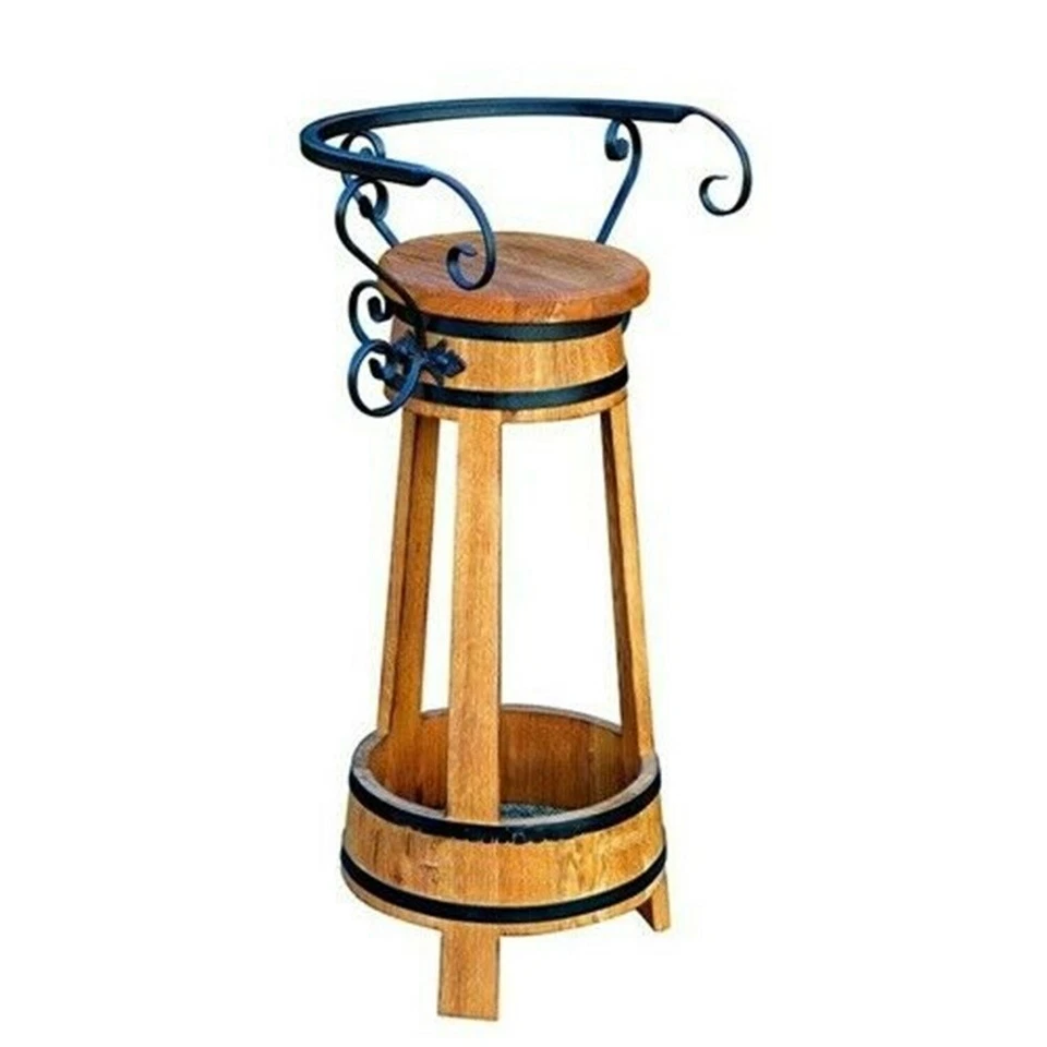 Barhocker mit Lehne aus Eichenfass Weinfass Massiv Bar Party Raum Barstuhl - Bild 1 von 1