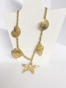 KJL for Avon Royal Seashore Starfish Shell Gold Tone Statement Necklace - Picture 1 of 14