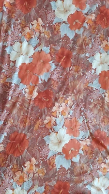 Tela tejida vintage ~ casi 2 1/2 yardas X 58" funky retro ~ naranja/blanco floral Foto 1 de 3