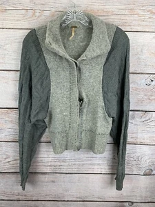 Free People Gray Wool/Cotton Blend Knit Cardigan Sweater Buttons/Zip Juniors S - Picture 1 of 4