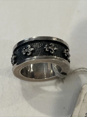 King Baby Ring Sz 7 Fleur de Lis FDL Spinner Band Sterling Silver 925 20g Biker - Image 1 of 4