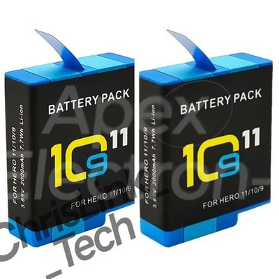 NEW 2000mAh Battery 2-Pack Replacement for GoPro HERO10 /9/11 Black AHDBT-901 - Image 1 of 4