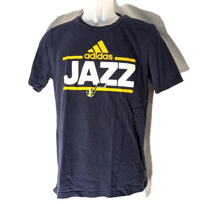 Utah Jazz Sz Youth XL, Adidas Navy Blue Yellow T-Shirt, Note Logo, NBA Licensed - Image 1 of 4