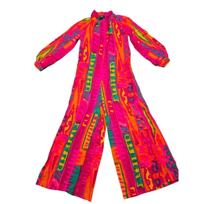 Mono vintage abstracto de neón pierna ancha Palazzo de una pieza para mujer pequeño Foto 1 de 4