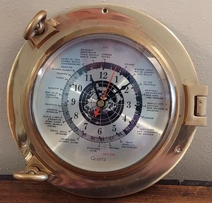 Vtg Nautical Ship's Porthole Brass Wall Clock Ship Time Quartz HEAVY Boat MCM - Picture 1 of 7