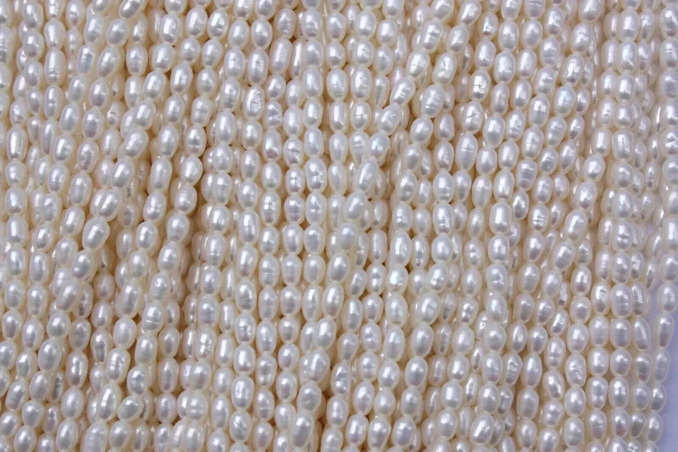 3-4 mm Oval echt Zuchtperlen Strang Süßwasser Perlen Schmuck Kette bnvgc - Bild 1 von 1