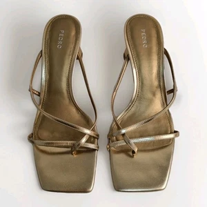PEDRO Gold Formal Heels Size 39 AU Mid Heel Square Toe Genuine Leather Cocktail - Foto 1 di 12