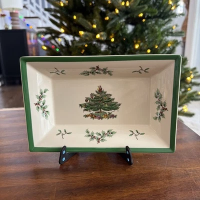 Spode Christmas Tree Rectangular Dish Tray 8.5" England S3324-W Serving Candy - Image 1 of 4