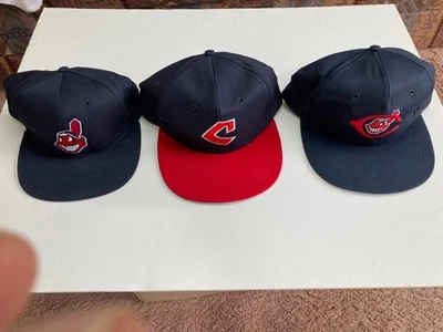LOT OF 3 VINTAGE CLEVELAND INDIANS SNAPBACK HATS STADIUM GIVE-A-WAYS - Image 1 of 4
