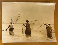 large vintage signed photo women fishing Moen Weno Chuuk Micronesia Pacific 1964