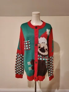 Tipsy Elves Sloth Ugly Christmas Button Up Sweater Size L - Picture 1 of 8