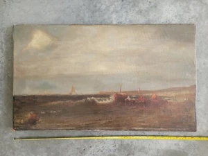 19th Oil PAINTING AMERICAN SCHOOL SEASCAPE WITH LIGHTHOUSE AND SHIPS Nantucket - Picture 1 of 12