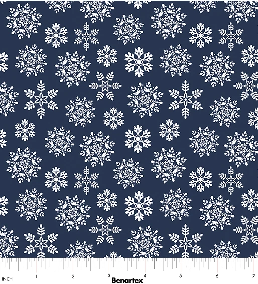 Christmas Snowflake Fabric Nordic Cabin Pearl Navy Cotton Benartex By The Yard Foto 1 de 1