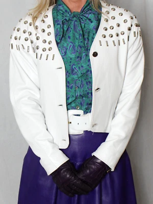 Chaqueta corta de cuero para mujer blanca S suave piel de cordero vintage años 80 90 Firenze rara Foto 1 de 4