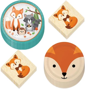 Fox Party Supplies - Woodland Animal Fox & Friends Paper Dinner and Dessert Plat - Picture 1 of 6