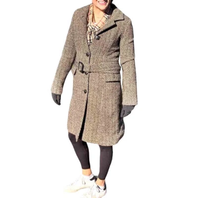 Vestido largo de lana marrón espiga Laundry Shelli Segal chaquetón y cinturón para mujer 8’s Foto 1 de 4