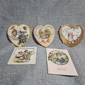 Lot 5 Vintage die Cut Valentines Heart Flowers Butterfly Little Girls Boys Cupid - Picture 1 of 21