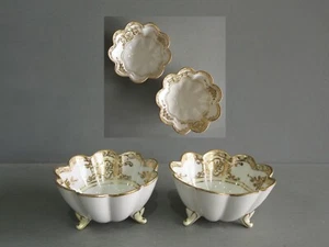 Vintage NORITAKE Japan pair porcelain bone china scalloped tripod bowls gold - Picture 1 of 9
