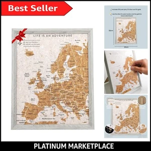 Europe Travel Map Pin Board with 100 Pins - Stylish Wooden Frame Decor - Picture 1 of 9