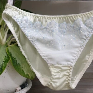 VTG Silky Nylon Panty Green Bikini Sissy Floral Lace Sheer Brief Sz 8 Hip 42-45" - Picture 1 of 17