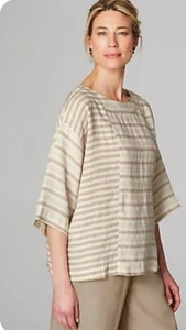 PURE JILL BY J JILL MIXED STRIPES LINEN KIMONO MEDIUM NWT - Picture 1 of 1