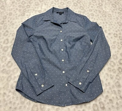 Женские XS Tommy Hilfiger кнопка длинным рукавом платье рубашка синий белый точек - Изображение 1 из 4