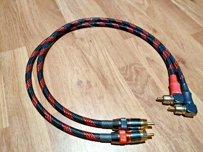 Van Damme - Silver Plated OFC RCA to Right Angle RCA Phono Cable braided 1m - Image 1 of 4