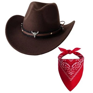 Kids Western Hats Boys Girls Cowboy Leather Buckle Felt Cowgirl Hat with Cowb... - Picture 1 of 7