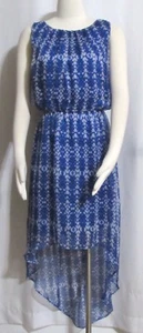 NEW Womens Ladies CATO Blue & White Abstract Silky Asymmetrical Hem Dress M - Picture 1 of 5