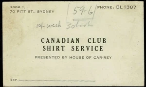 Tarjeta de visita vintage - servicio de camisetas de club canadiense, Sydney nuevo con cuello - Imagen 1 de 2