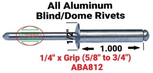 (50Pc )Aluminum  Rivet   1/4" x Grip (5/8" to 3/4") ABA812 - Picture 1 of 3
