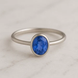 925 Plata de Ley Anillo Azul Tanzanita Corte Ovalado Bisel Mujeres Tamaño Todo - Imagen 1 de 12