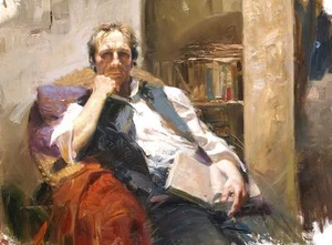 Pino ""El Profesor"" Leyendo un Libro Giclee sobre Lienzo Firmado a Mano/Numerado 12x16 - Imagen 1 de 1