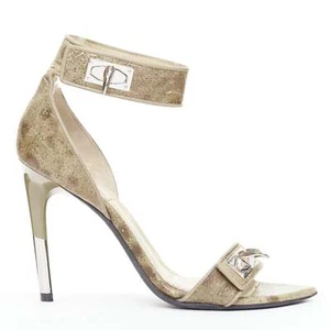 GIVENCHY Riccardo Tisci khaki leather silver sharktooth turnlock sandals EU38 - Picture 1 of 11