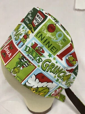 Men/Women Surgical Scrub Cap Lined Christmas Ugly Green Guy Holiday 100% Cotton - Image 1 of 3
