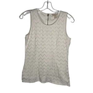 Banana Republic Factory Womens Top Size Petite 2 White Chevron Sleeveless Blouse - Picture 1 of 14