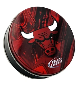 NEW NBA Chicago Bulls Bud Light 4 Cork-Backed Metal Coasters in 3-3/4" Cannister - Picture 1 of 8