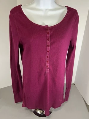 Camisa feminina vintage American Eagle malha waffle grande Henley aconchegante elástica Y2K - Imagem 1 de 4