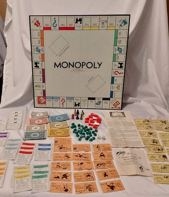 Vintage Retro Monopoly Game Estate Find Wood Pawns Directions Dice Complete Set - Image 1 of 4