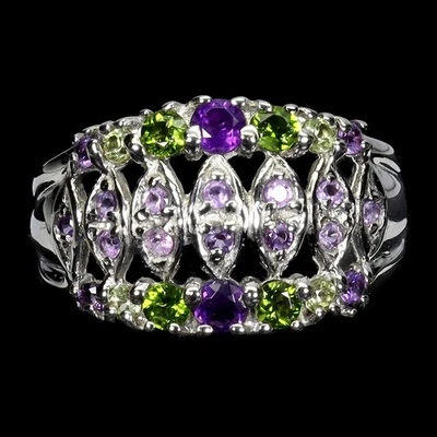 925 Sterlingsilber Ring Rund Amethyst Chrom Diopsid Edelstein Schmuck Größe 9 - Bild 1 von 4