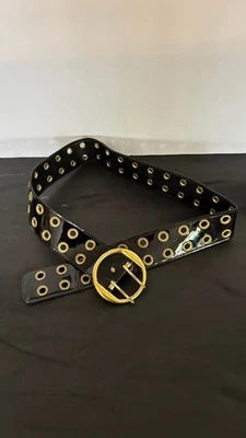 Винтажный черный виниловый и золотой пояс 70-х MOD - Изображение 1 из 2