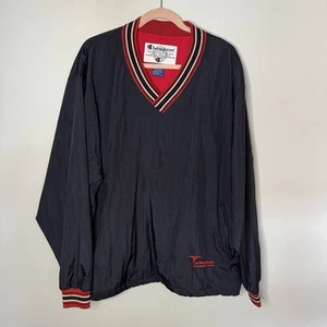 Vintage Champion Nylon Windbreaker Pullover VNeck Mens Black Red Cardinal Health - Picture 1 of 13