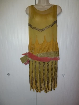 Vestido antiguo rugiente años veinte años 20 vestido aleta falda francesa con cuentas pétalos Foto 1 de 4